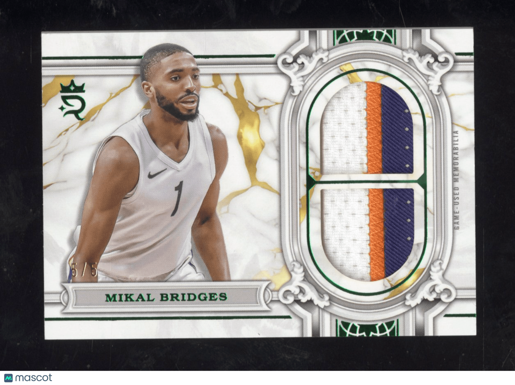2023 - 24 Topps Royalty Collection Mikal Bridges RR - MB Regalia Relics Green 5/5Sports Cards Main image