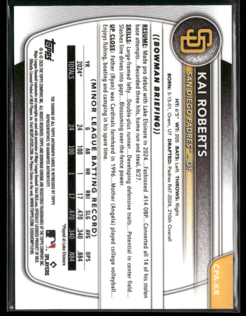 2025 Bowman Chrome Kai Roberts CP - KAR 1st Bowman Auto (BT)Sports Cards