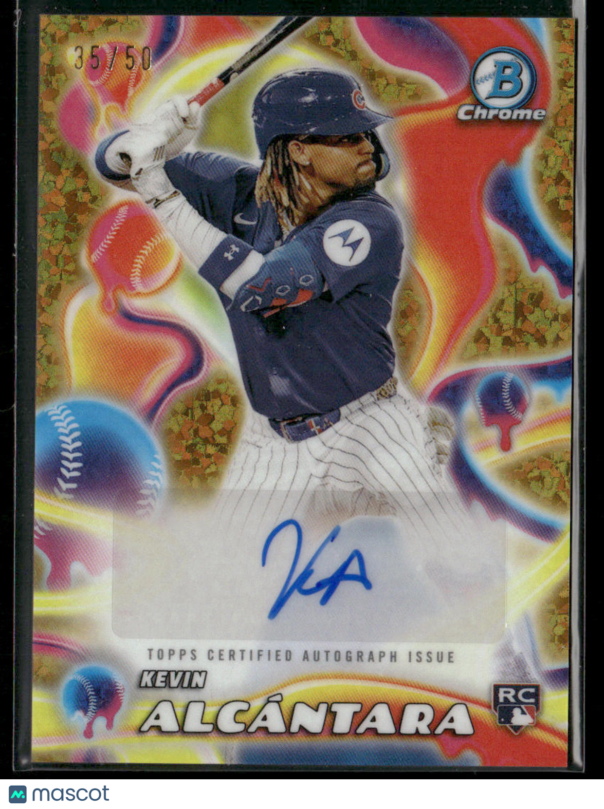 2025 Bowman Chrome Kevin Alcántara Gold Mini /50 RC Rookie Melt Mashers Auto (BTSports Cards Main image
