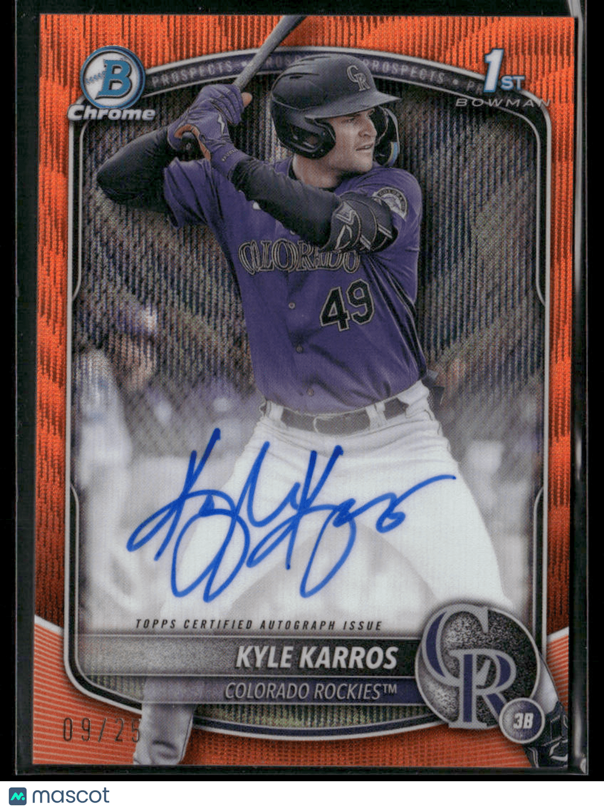 2025 Bowman Chrome Kyle Karros CPA - KK Orange Wave 09/25 1st Bowman Auto (BT)Sports Cards Main image