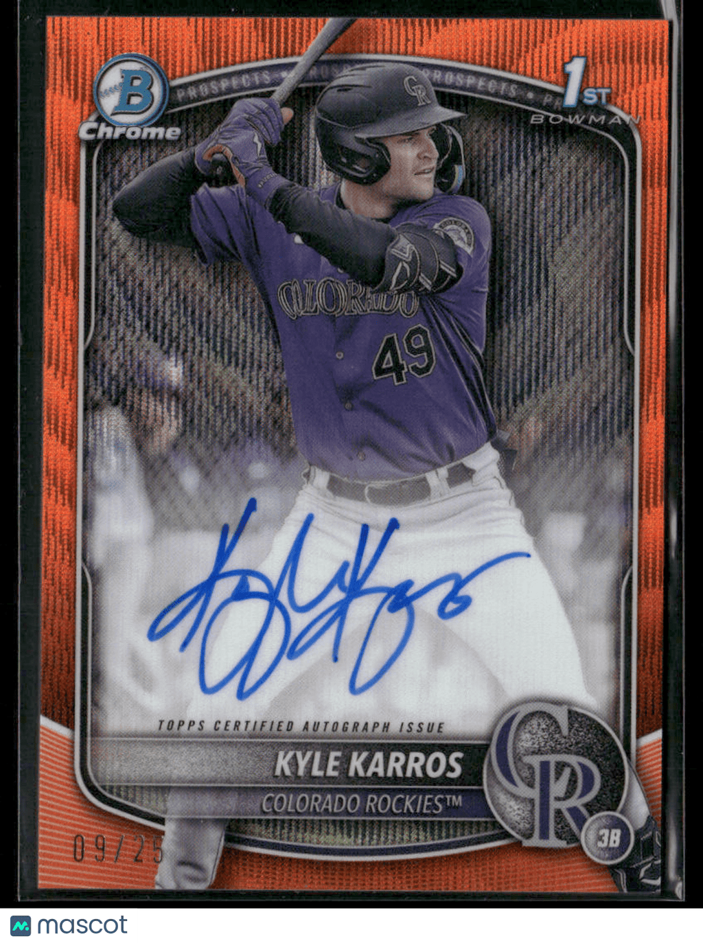 2025 Bowman Chrome Kyle Karros CPA - KK Orange Wave 09/25 1st Bowman Auto (BT)Sports Cards