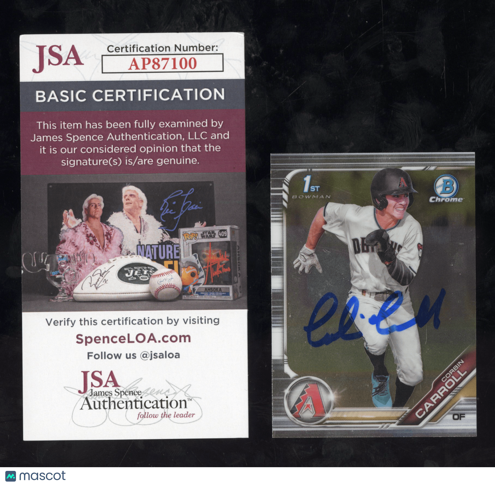 2019 Bowman Chrome Corbin Carroll BDC - 213 1st Bowman Hand Signed Auto JSA COASports Cards