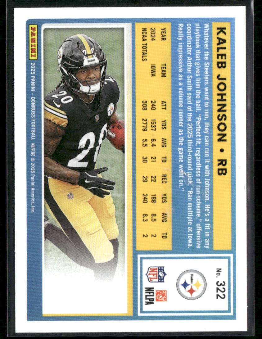 2025 Panini Donruss Kaleb Johnson #322 No Name Variation SP Rated Rookie Secondary image