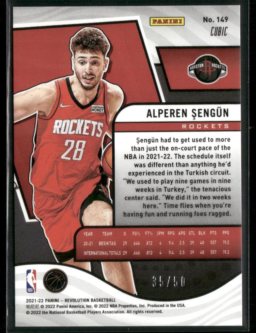 2021 - 22 Panini Revolution Alperen Şengün 149 Cubic 35/50 RC RookieSports Cards