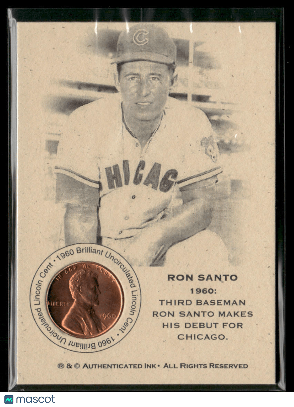 Ron Santo Authenticated Ink 1960 Brilliant Uncirculated CoinSports Cards Main image