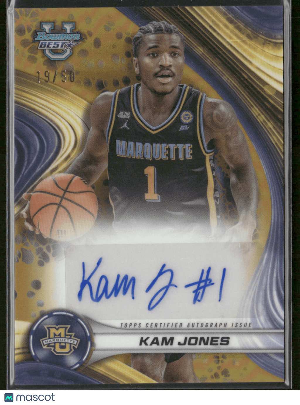 2024 - 25 Bowman University Best Kam Jones B24 - KJ Gold Refractor Auto 19/50Sports Cards