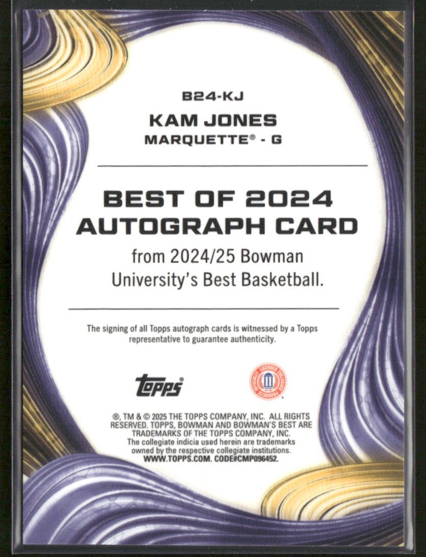 2024 - 25 Bowman University Best Kam Jones B24 - KJ Gold Refractor Auto 19/50Sports Cards