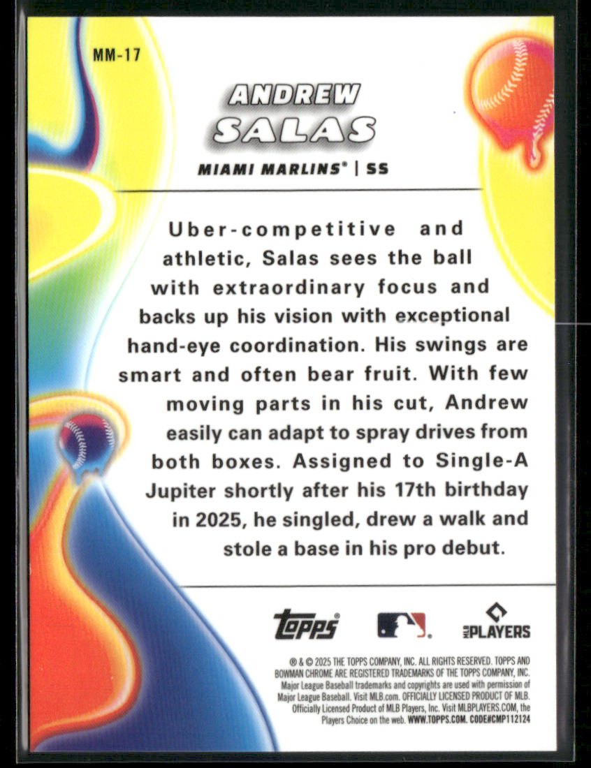 2025 Bowman Chrome Andrew Salas MM - 17 Gold Refractor Melt Mashers 23/50Sports Cards