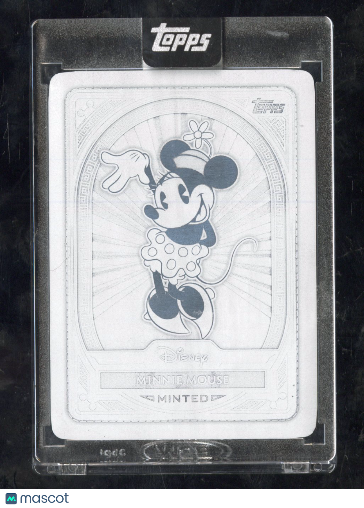 2025 Topps Disney Mint Minnie Mouse Platinum Black Printing Plate 1/1 #108 (BW) Main image