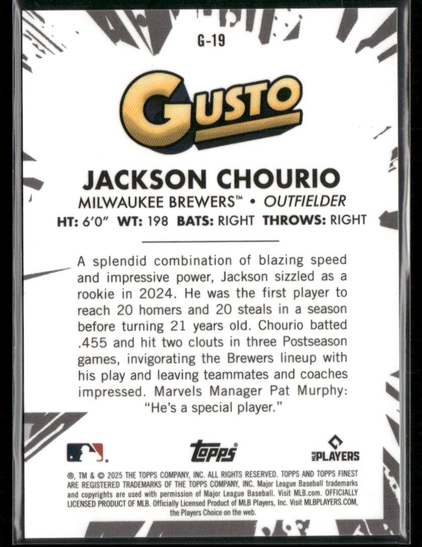 2025 Topps Finest Jackson Chourio G - 19 Gusto Insert SSPSports Cards