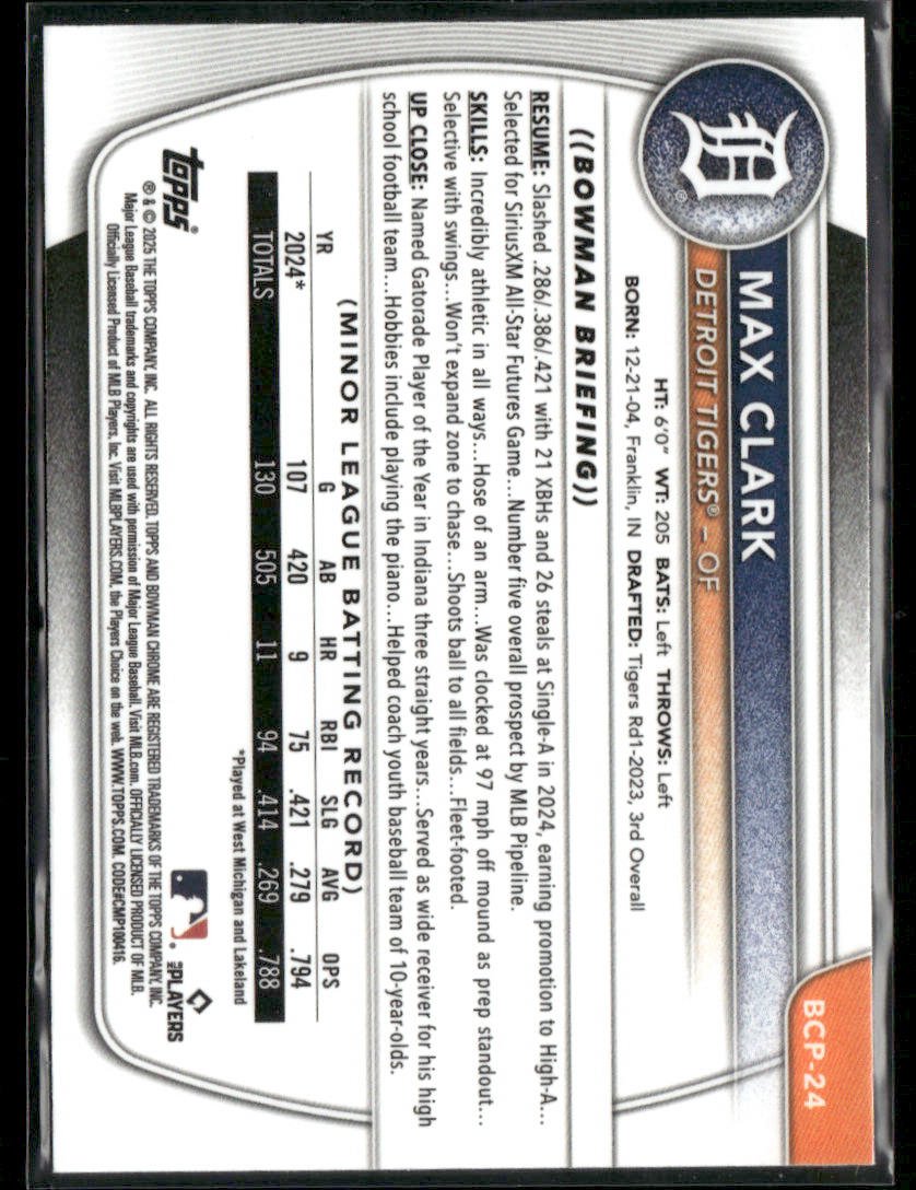 2024 Bowman Nick Kurtz BCP - 24 Chrome Misprint *Max Clark Back*Sports Cards