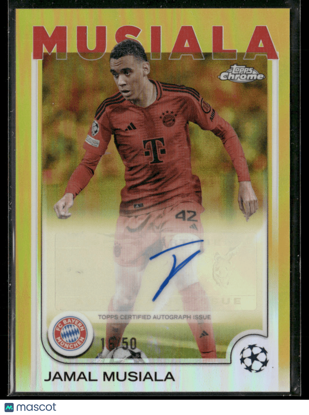 2024 - 25 Topps Chrome UEFA Jamal Musiala CA - JM Gold Refractor Auto 16/50Sports Cards
