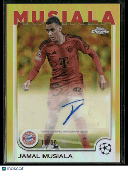 2024 - 25 Topps Chrome UEFA Jamal Musiala CA - JM Gold Refractor Auto 16/50Sports Cards