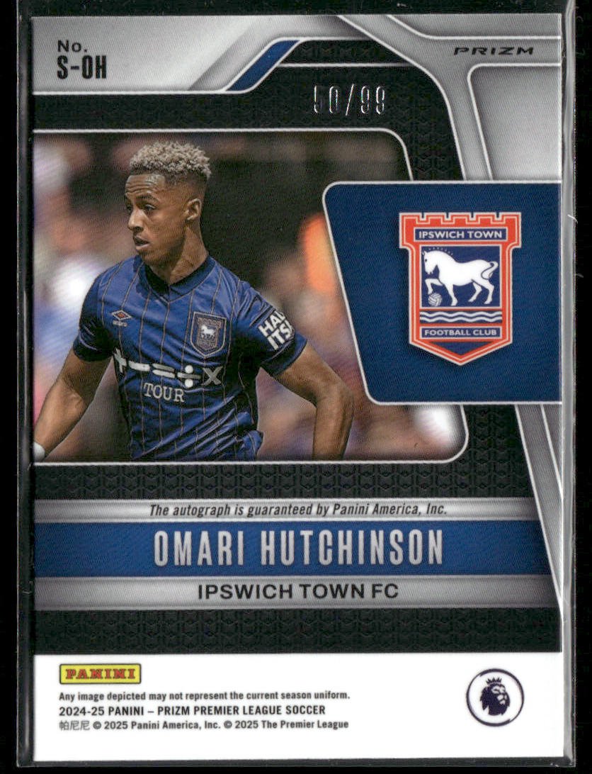 2024 - 25 Panini Prizm Premier League Omari Hutchinson Silver Auto RC Rookie 50/99Sports Cards