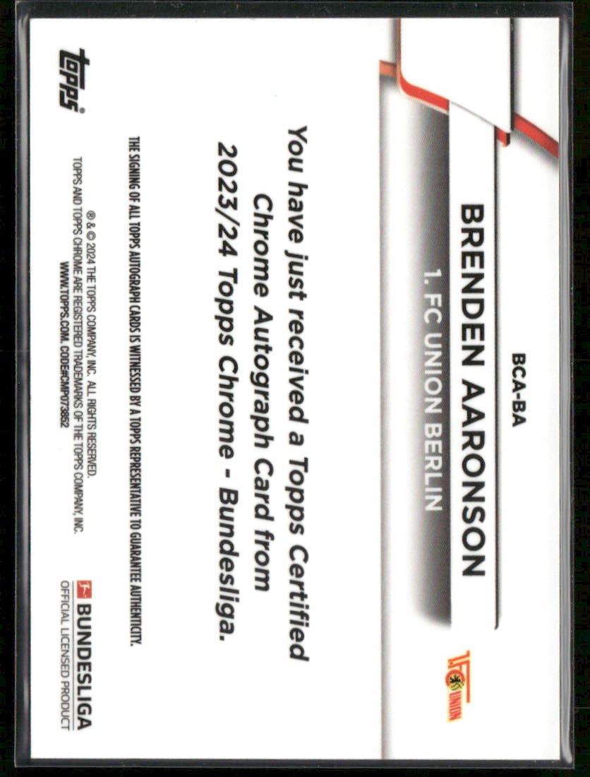 2023-24 Topps Chrome Bundesliga Brenden Aaronson #BCA-BA 60 Years Foil Auto /60 Secondary image