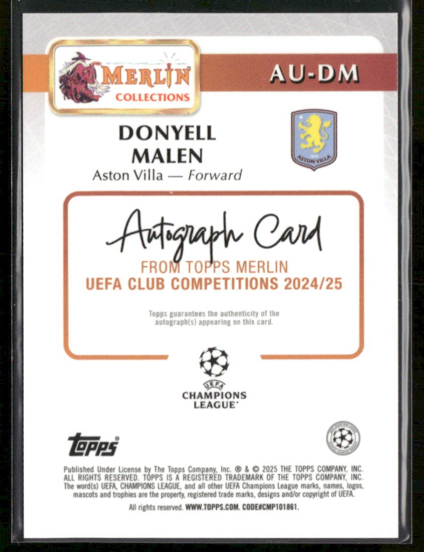 2024-25 Topps Merlin Donyell Malen #AU-DM Gold Refractor Auto 26/50 Secondary image