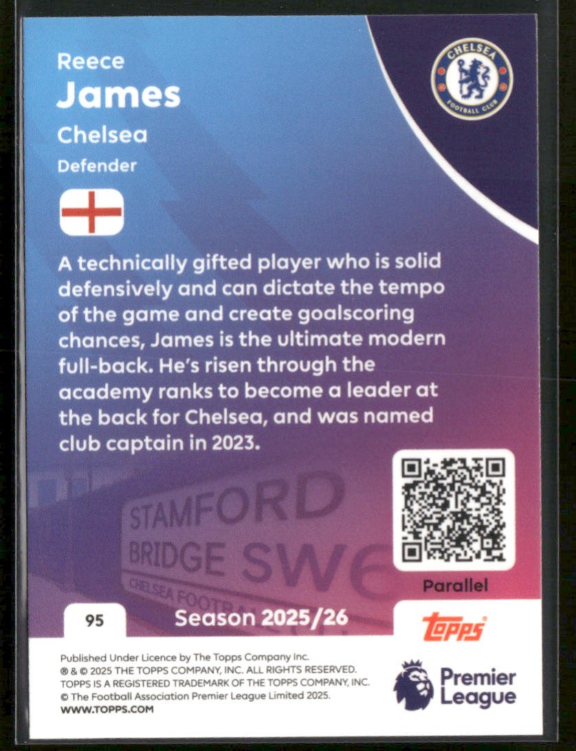 2025 - 26 Topps Premier League Reece James 95 Gold Rainbow 47/50Sports Cards