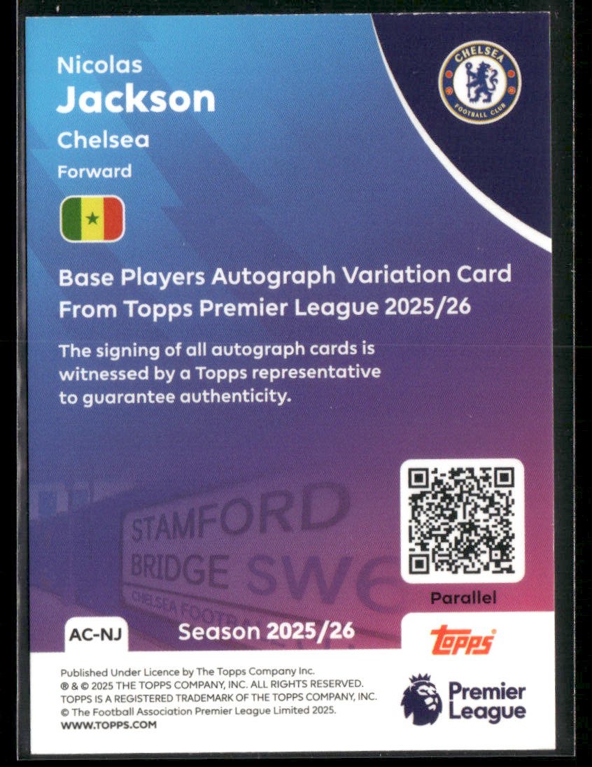 2025-26 Topps Premier League Nicolas Jackson #AC-NJ Red Rainbow Auto 5/5 Secondary image