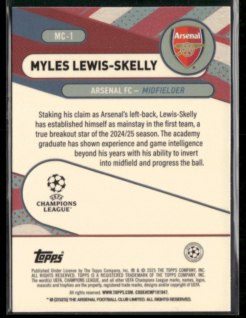 2024-25 Topps Merlin Chosen Ones Myles Lewis-Skelly #MC-1 Green RC Rookie 04/99 Secondary image