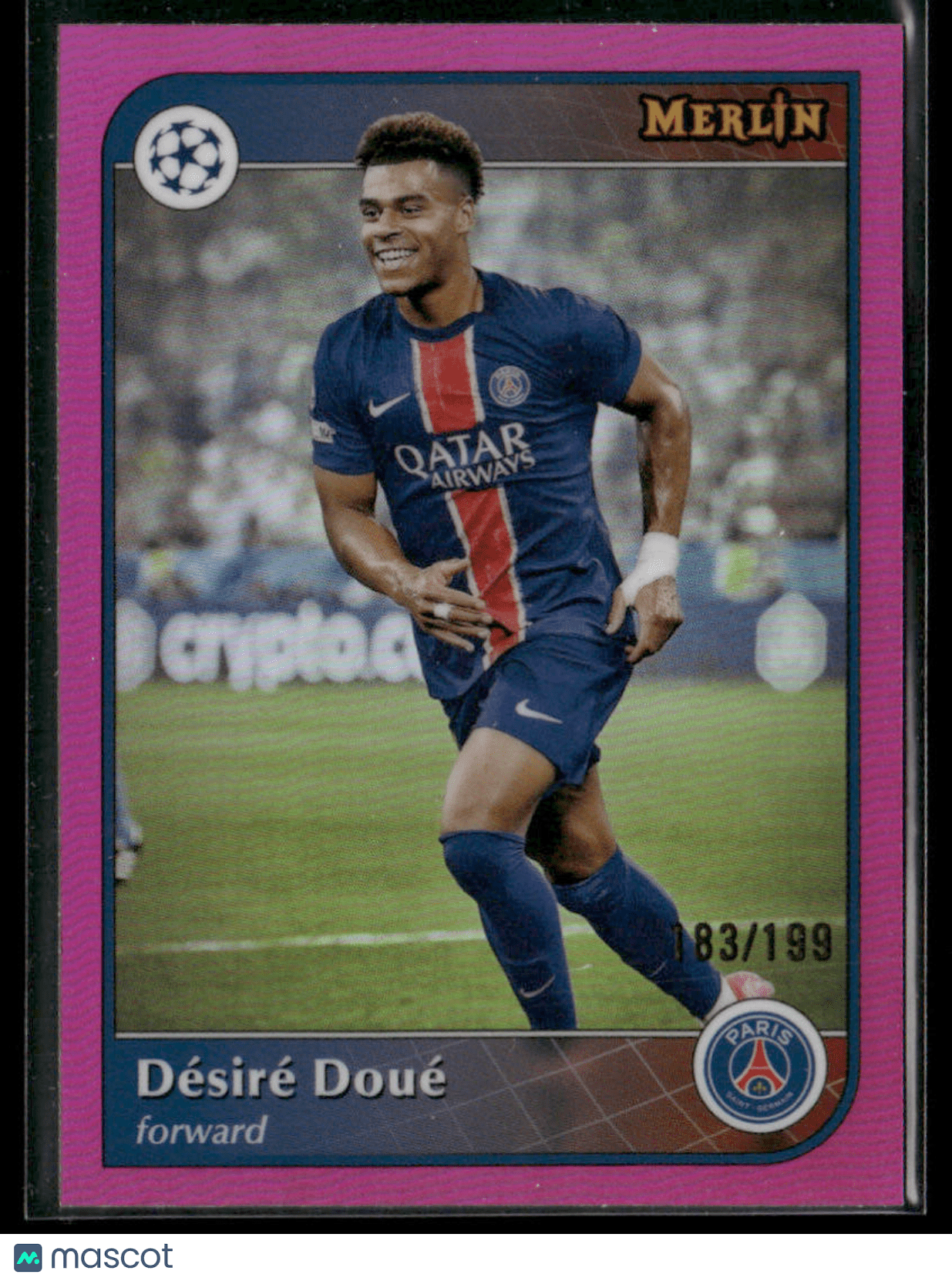 2024 - 25 Topps Merlin Soccer Désiré Doué 78 Pink Refractor 183/199Sports Cards Main image