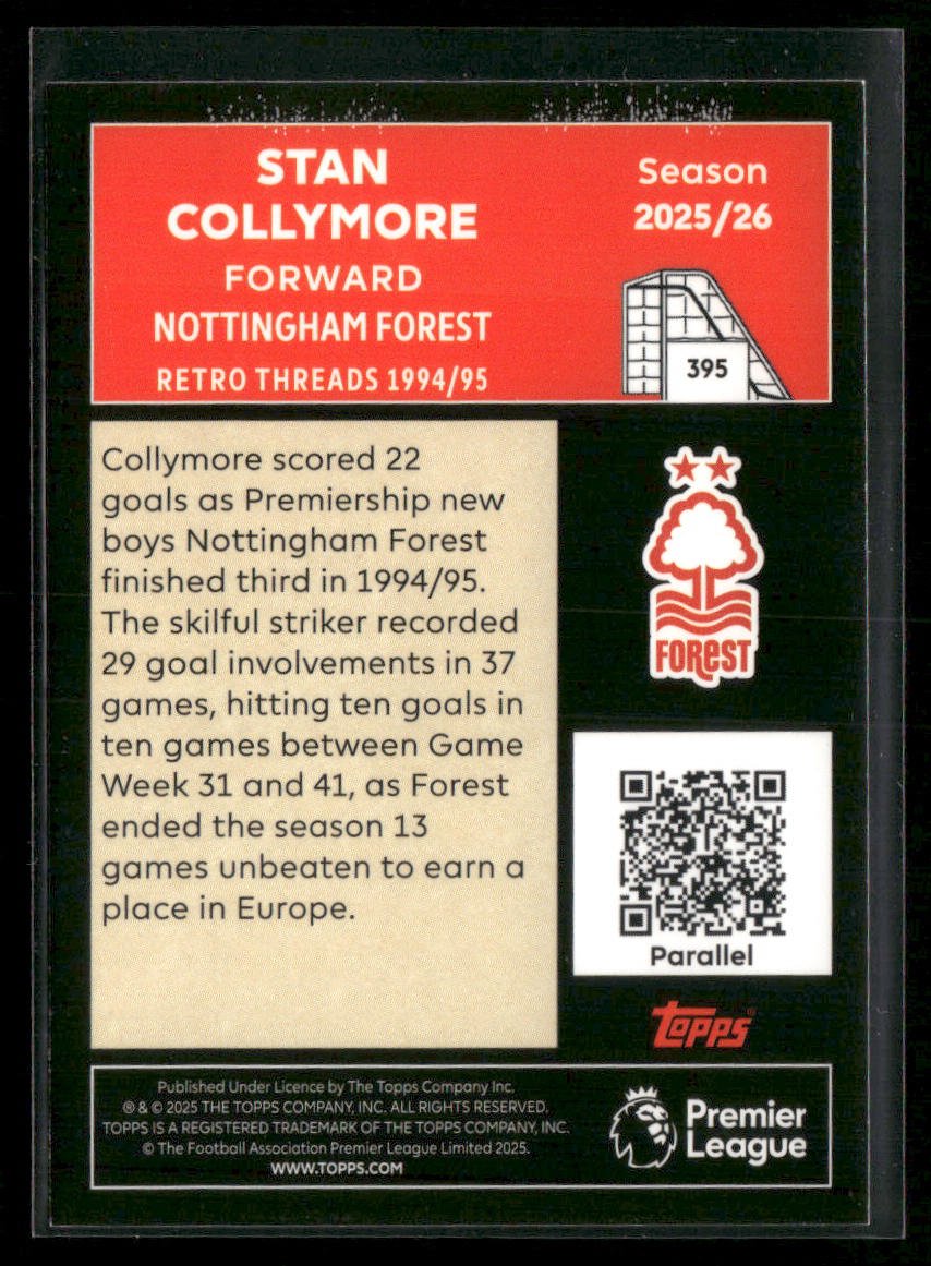 2025-26 Topps Premier League Stan Collymore #395 Gold Retro Threads 41/50 Secondary image