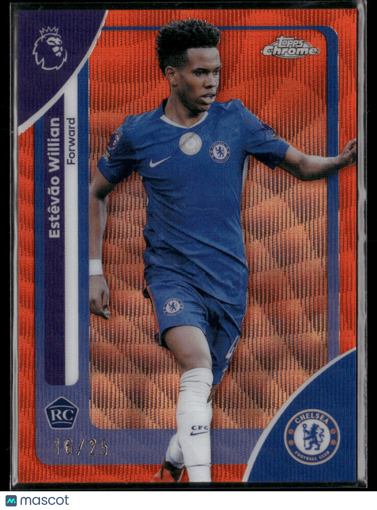 2026 Topps Chrome Premier League Estêvão Willian 68 Orange Wave RC Rookie 16/25Sports Cards Main image