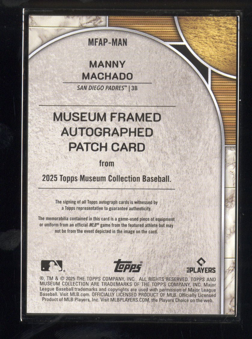 2025 Topps Museum Collection Manny Machado #MFAP-MAN Black Framed Auto Patch 2/5 Secondary image