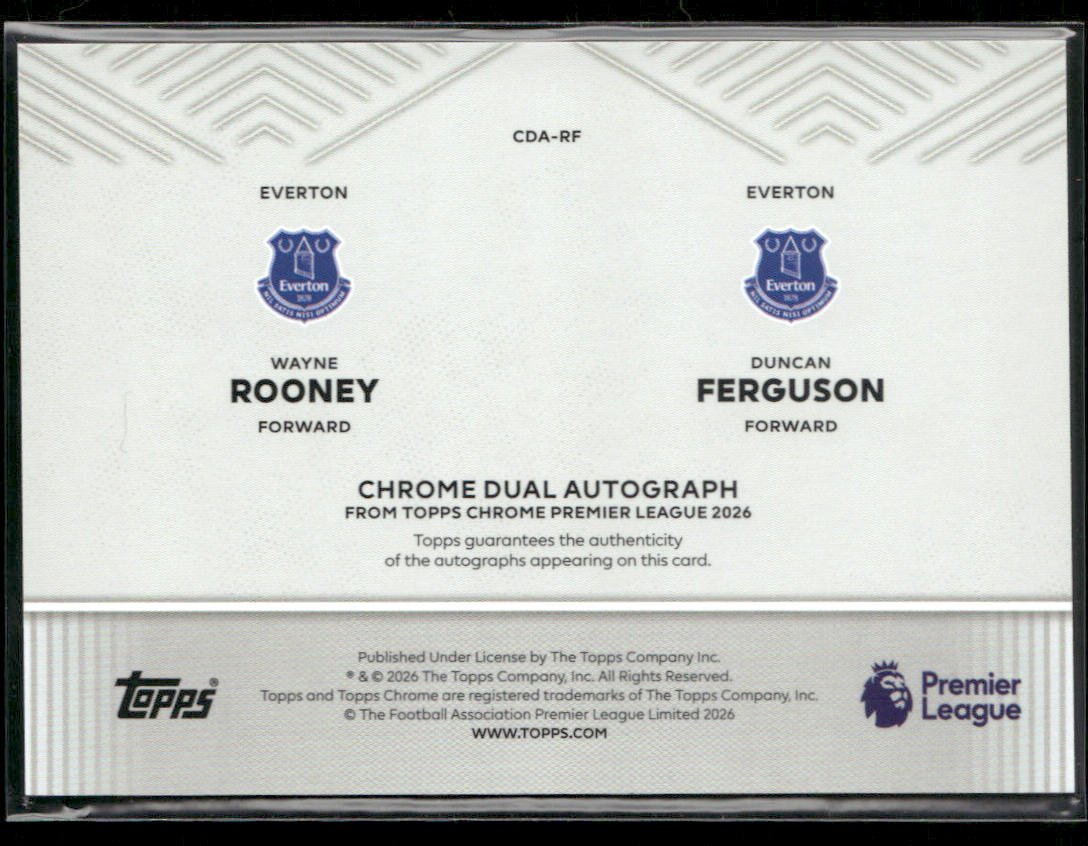2026 Topps Chrome EPL Wayne Rooney Duncan Ferguson Orange Dual Auto 11/25 Secondary image