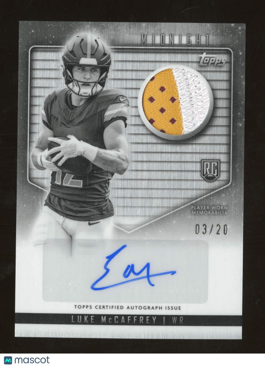 2024 Topps Midnight Luke McCaffrey RJA - LM Equinox Auto Relic 03/20 RCSports Cards