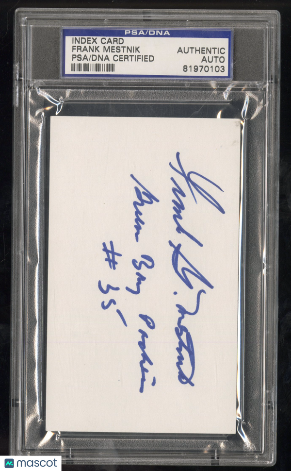Frank Mestnik Hand Signed Index Card PSA DNA Authentic