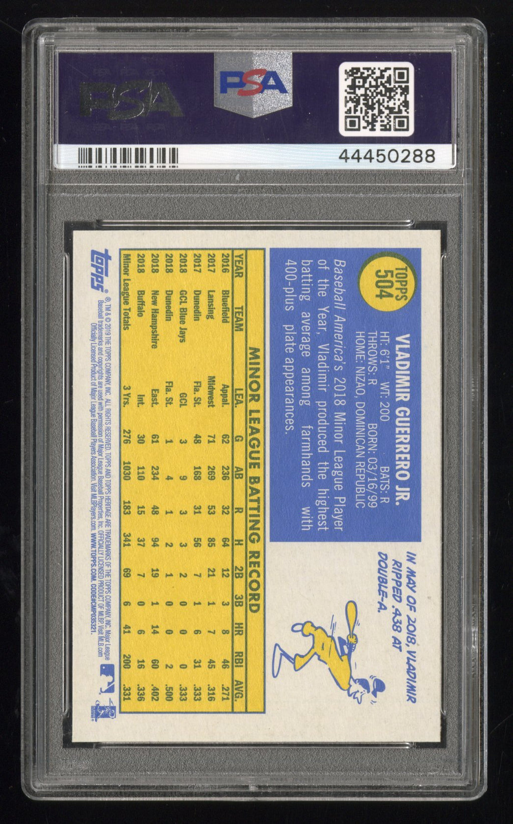 2019 Topps Heritage Vladimir Guerrero Jr. 504 RC Rookie PSA 10Graded Sports Cards