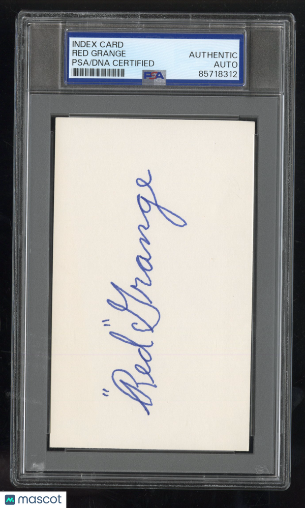 Red Grange Index Card Auto PSA DNA Authentic