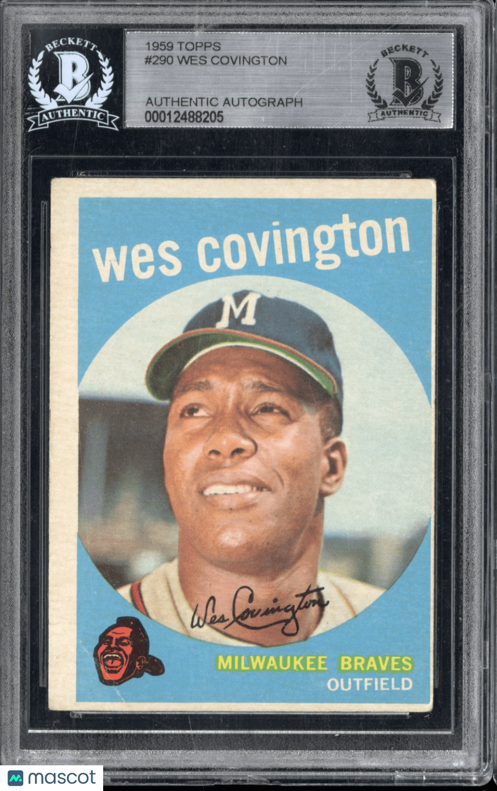 1959 Topps Wes Covington 290 Hand Signed Auto Beckett AuthenticGraded Sports Cards