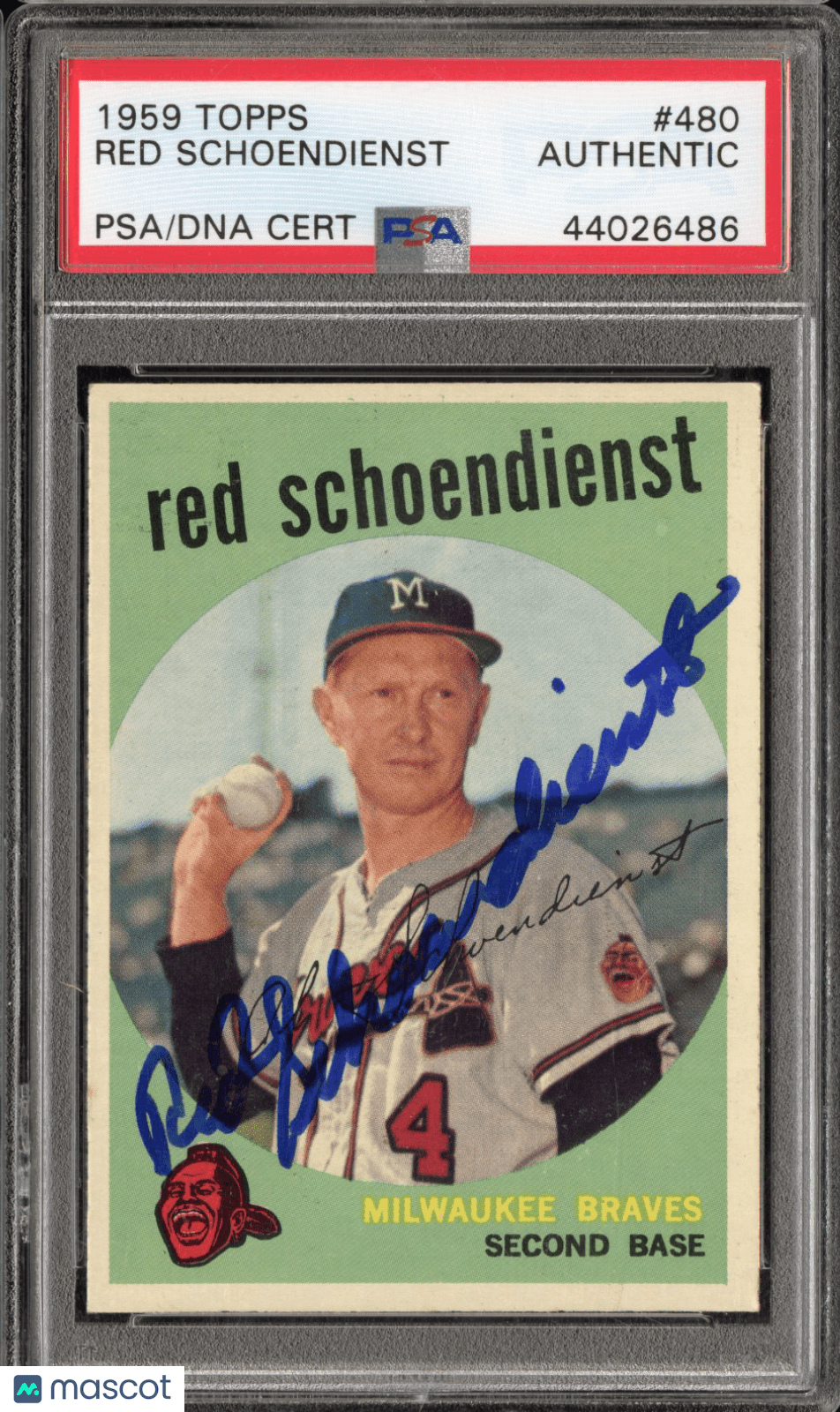 1959 Topps Red Schoendienst 480 Hand Signed Auto PSA DNA AuthenticGraded Sports Cards