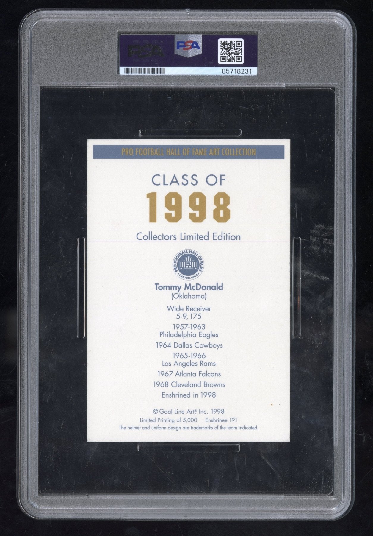 1998 Goal Line Art Auto Tommy Mcdonald /5000 PSA DNA AuthenticGraded Sports Cards