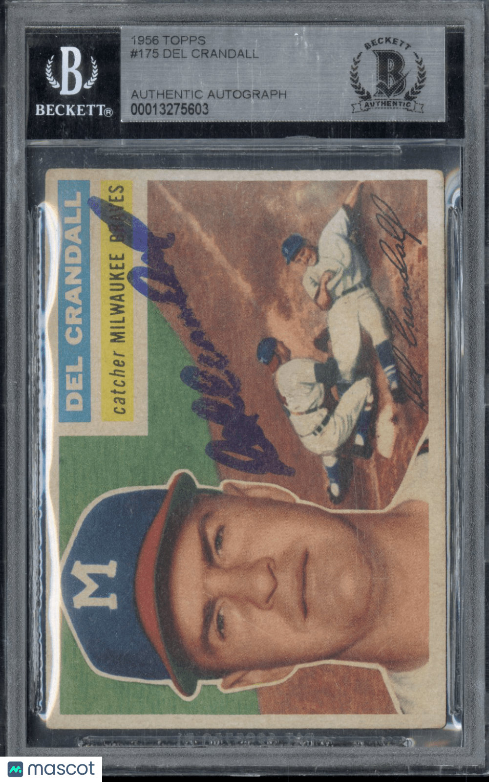 1956 Topps Del Crandall 175 Hand Signed Auto Beckett AuthenticGraded Sports Cards