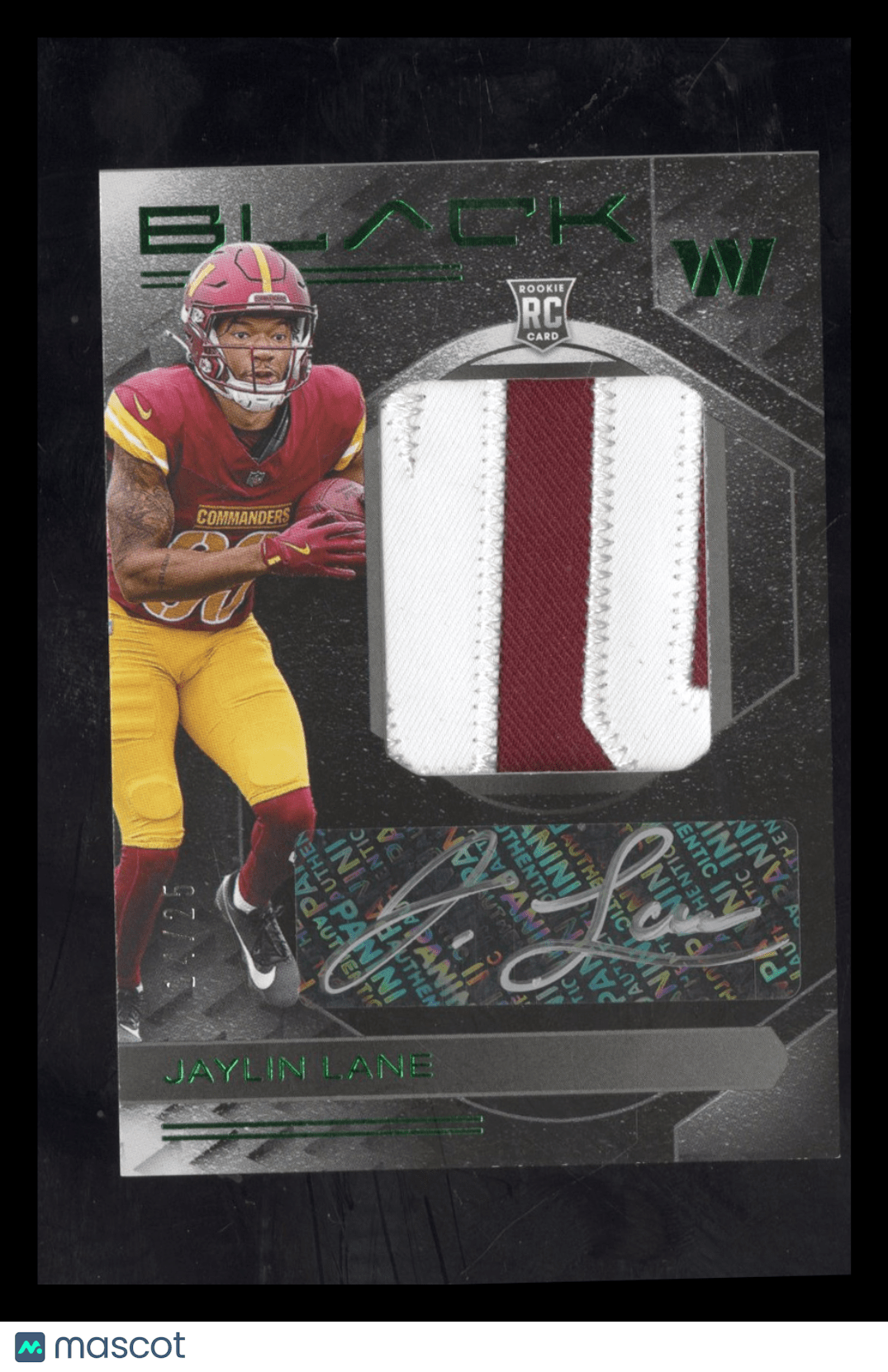 2025 Panini Black Football Jaylin Lane RKPA - JLE Rookie Patch Auto Emerald 14/25Sports Cards Main image