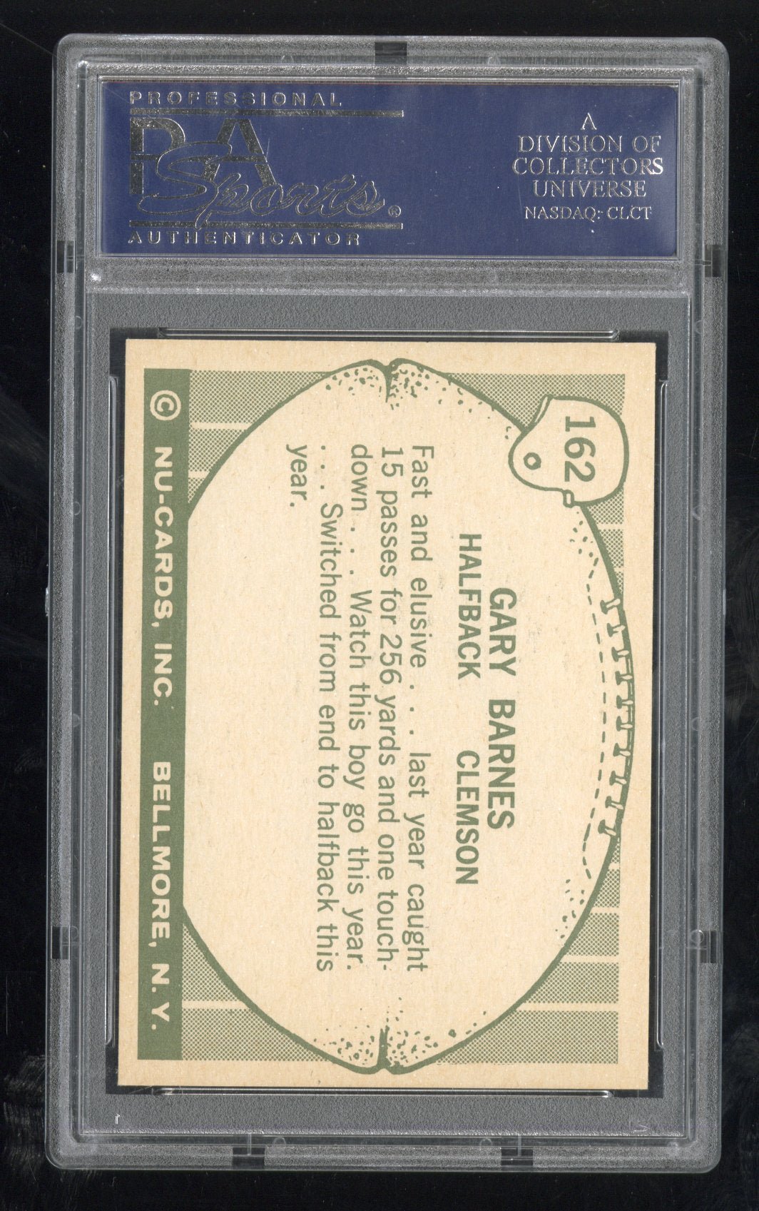 1961 Nu-Cards Football Stars Gary Barnes #162 PSA 8 Secondary image
