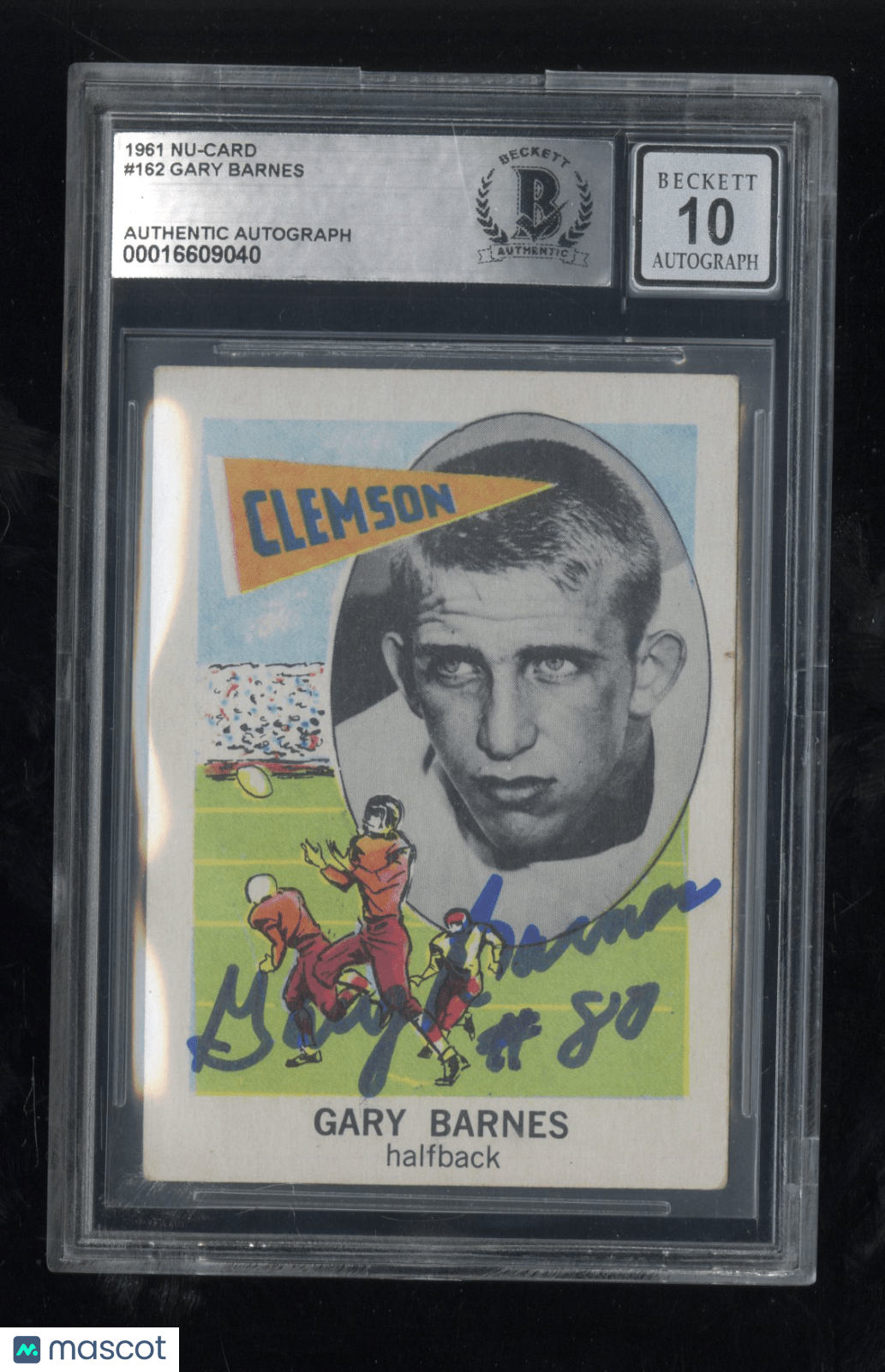 1961 Nu - Cards Football Stars Gary Barnes Hand Signed Auto 162 Beckett Auto 10Graded Sports Cards Main image
