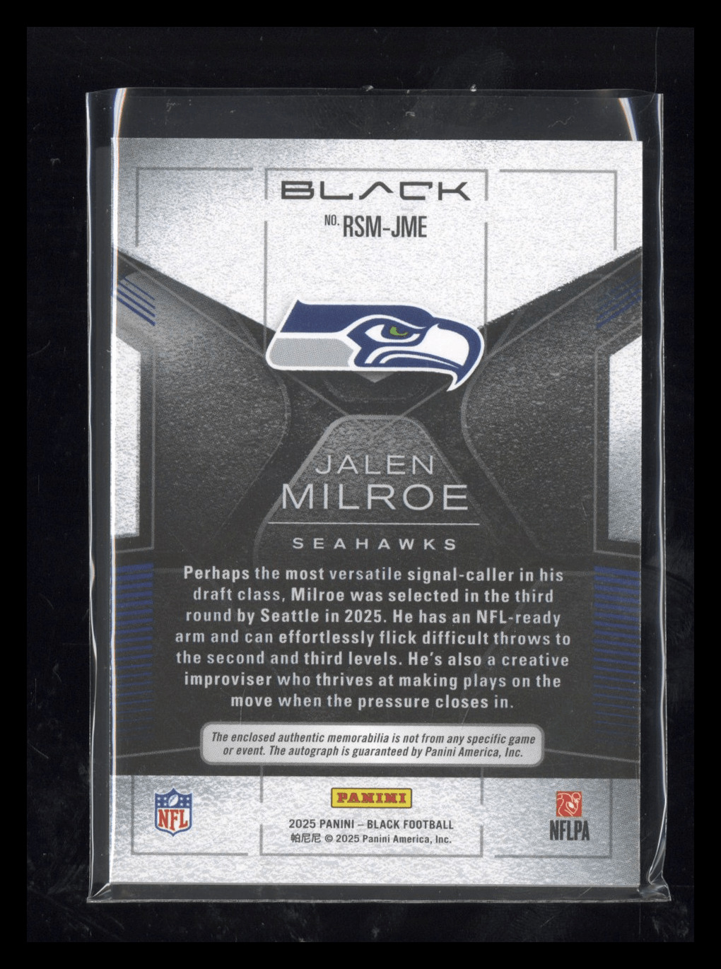 2025 Panini Black Jalen Milroe RSM - JME Dual Patch RC Rookie Auto Citrine 45/50Sports Cards