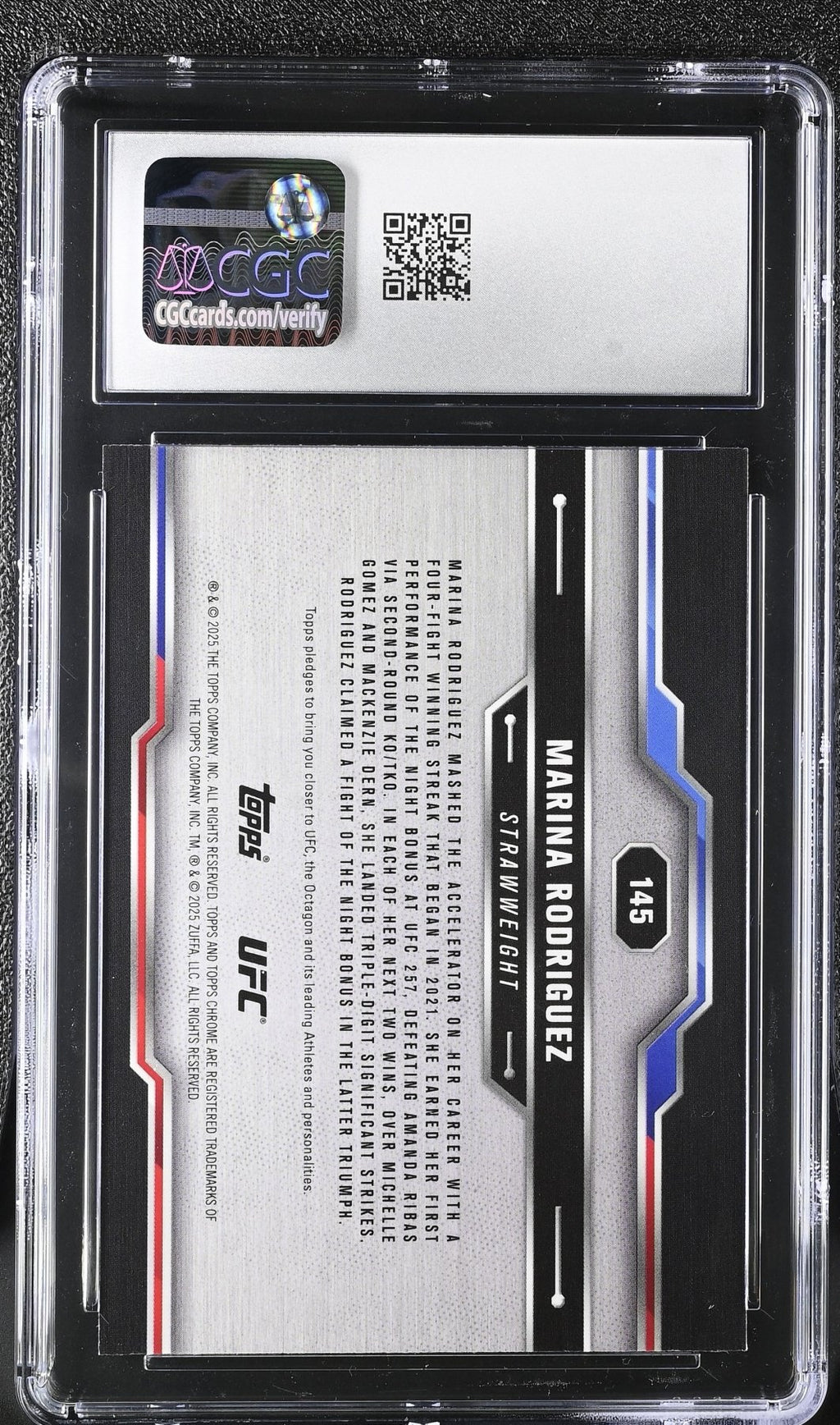 2025 Topps Chrome Sapphire UFC Marina Rodriguez 145 Green 02/75 CGC 9Graded Sports Cards