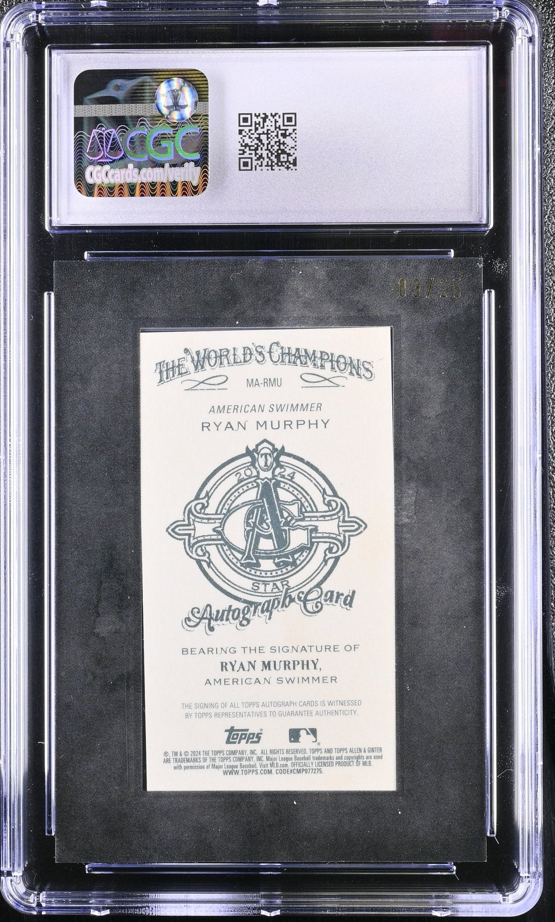 2024 Topps Allen & Ginter Ryan Murphy MA - RMU Black Mini Auto /25 CGC 8Graded Sports Cards