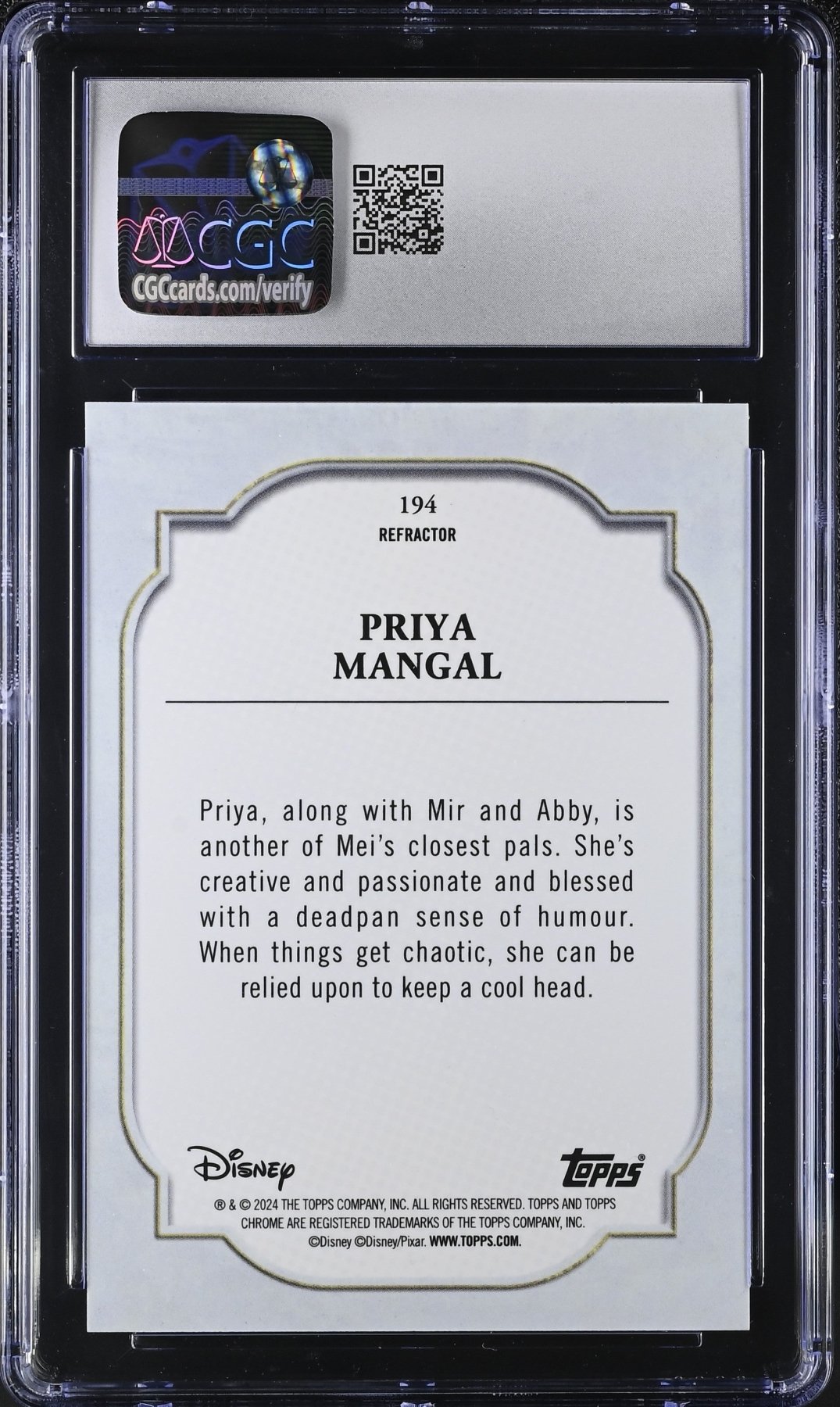 2024 Topps Chrome Disney Priya Mangal Refractor 194 CGC 8.5Non - Sports Cards