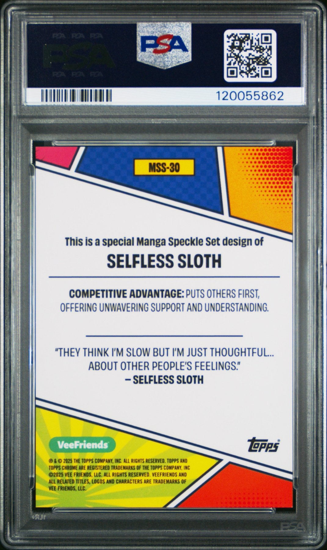 2025 Topps Chrome Veefriends Selfless Sloth 2/5 Manga Speckle Set #30 PSA 10 Secondary image