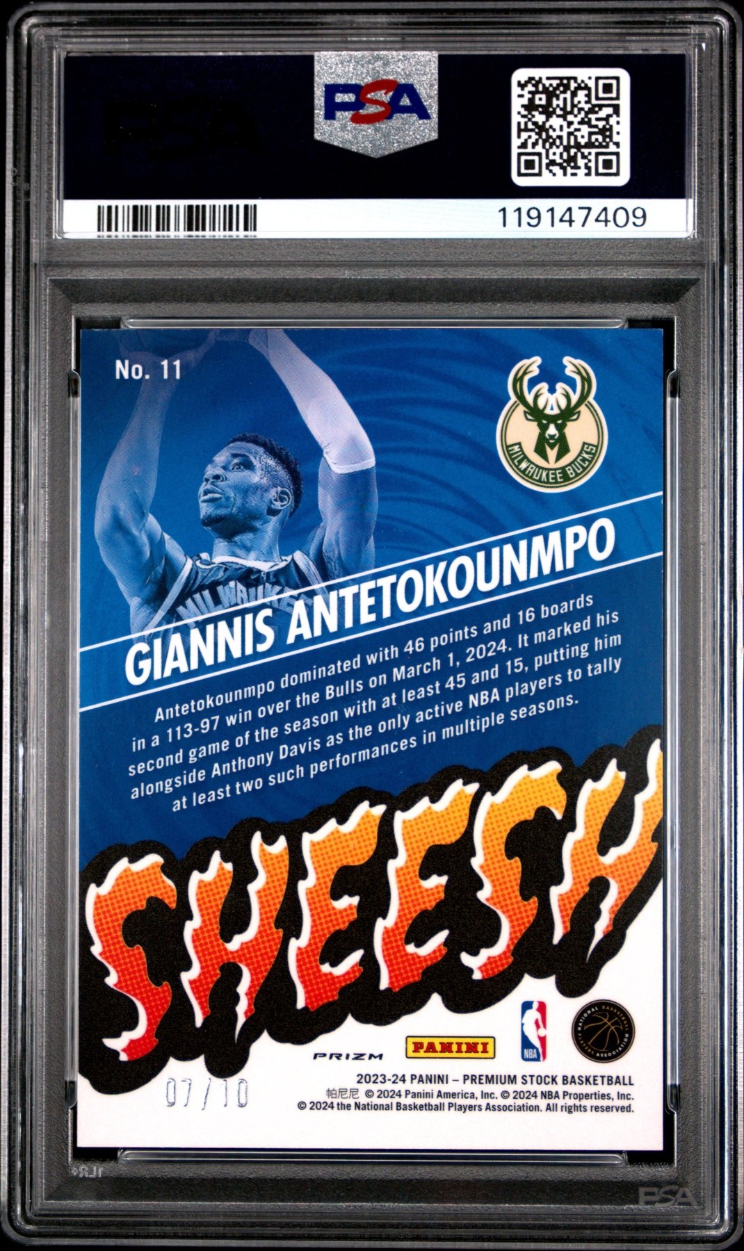 2023-24 NBA Hoops Premium Stock Sheesh Giannis Antetokounmpo Gold /10 PSA 10 Secondary image