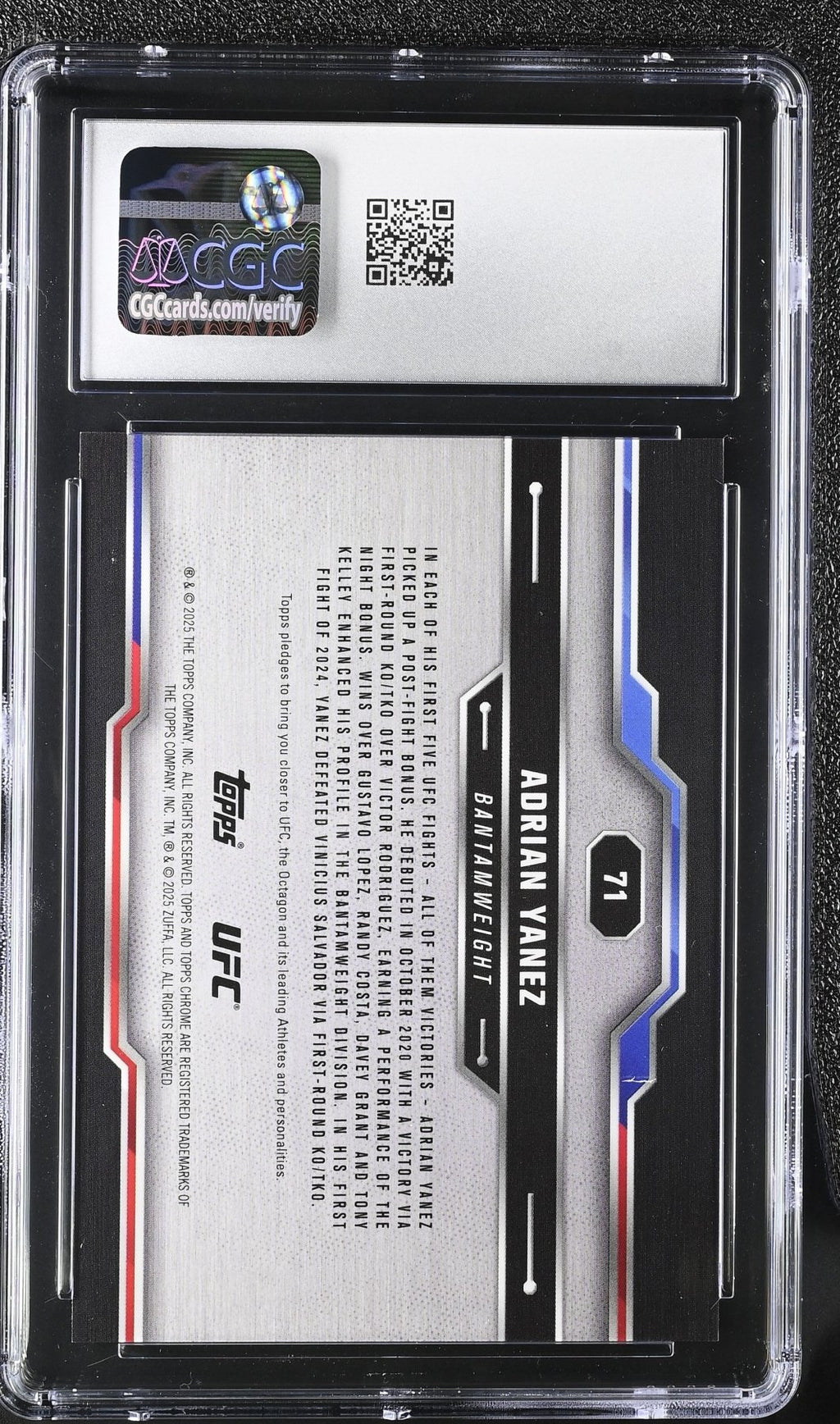 2025 Topps Chrome Sapphire UFC Adrian Yanez 71 Orange CGC 9Graded Sports Cards