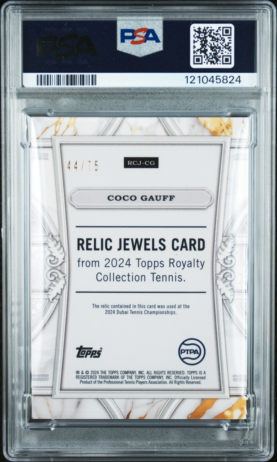 2024 Topps Royalty Tennis Coco Gauff #CG Relic Jewels Auto 44/75 PSA DNA Secondary image