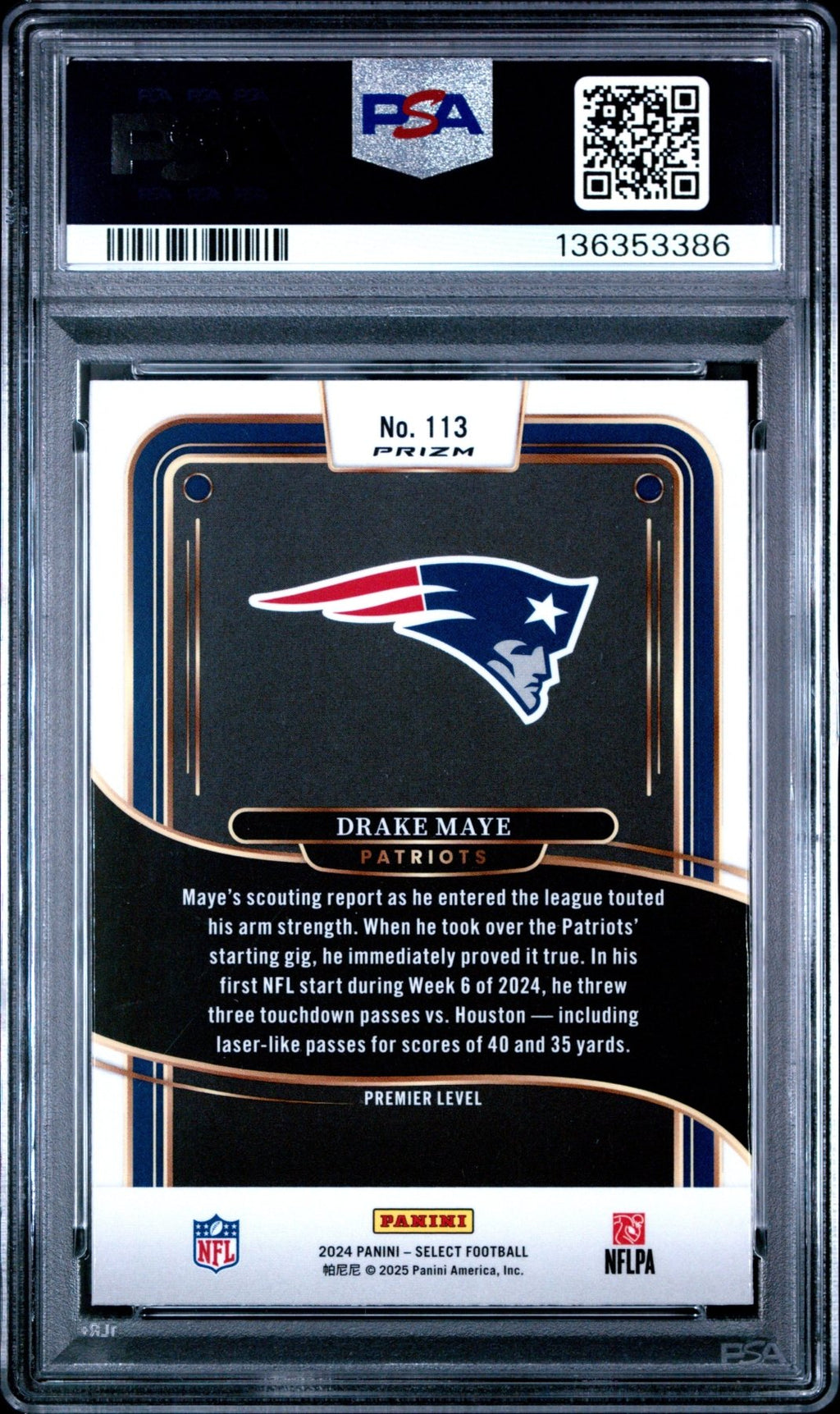 2024 Panini Select Drake Maye 113 Black & Orange Shock Prizm RC Rookie PSA 10Graded Sports Cards