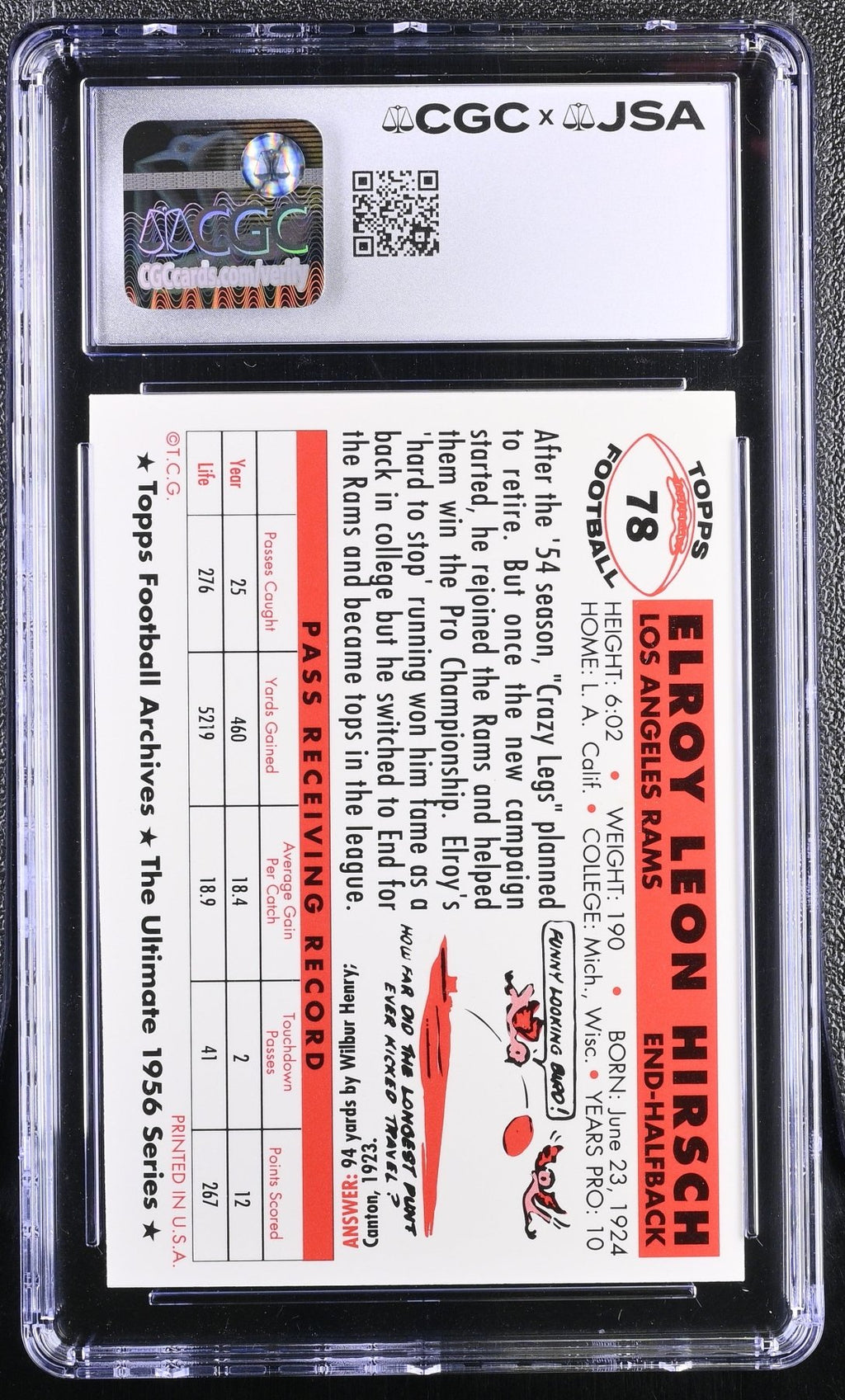 1994 Topps Archives '56 Football Elroy Hirsch 78 Hand Signed Auto CGC AuthenticGraded Sports Cards