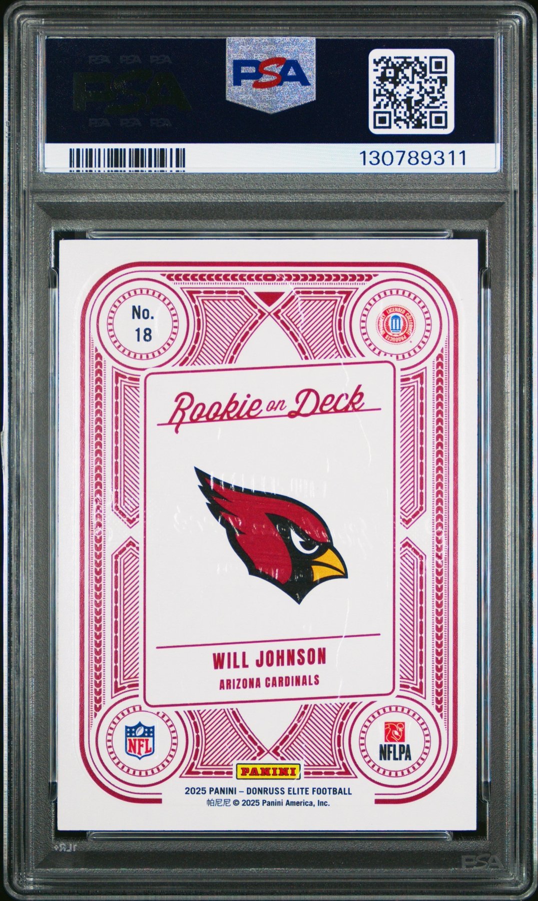 2025 Panini Donruss Elite Rookie On Deck Will Johnson 18 Orange 07/199 PSA 9Graded Sports Cards